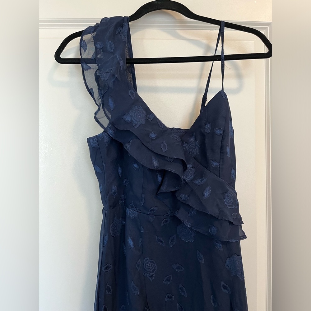 Lulu's Navy Blue One-Shoulder Ruffle Dress